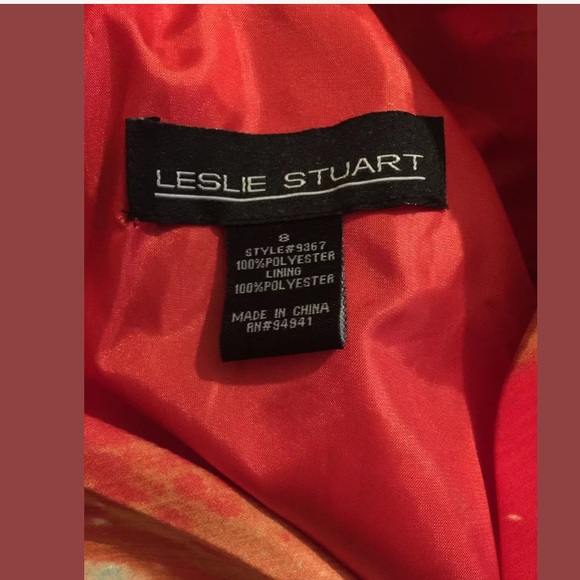 Leslie Stuart Watercolor Dress Size 8 EUC green orange - Picture 6 of 6